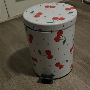 Cherry Print White Trash Bin